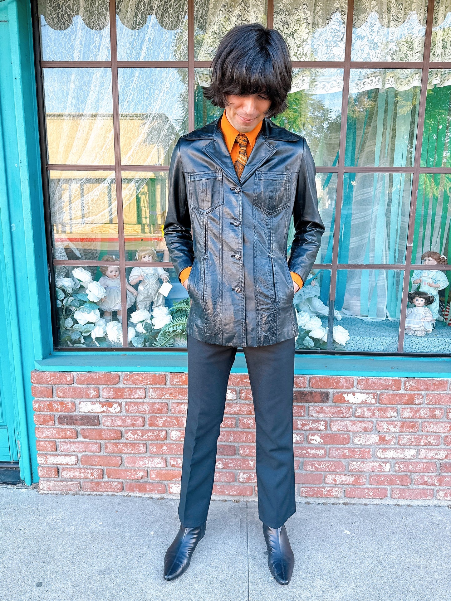 1970s Black Leather Blazer Jacket by The Tannery Montgomery Ward