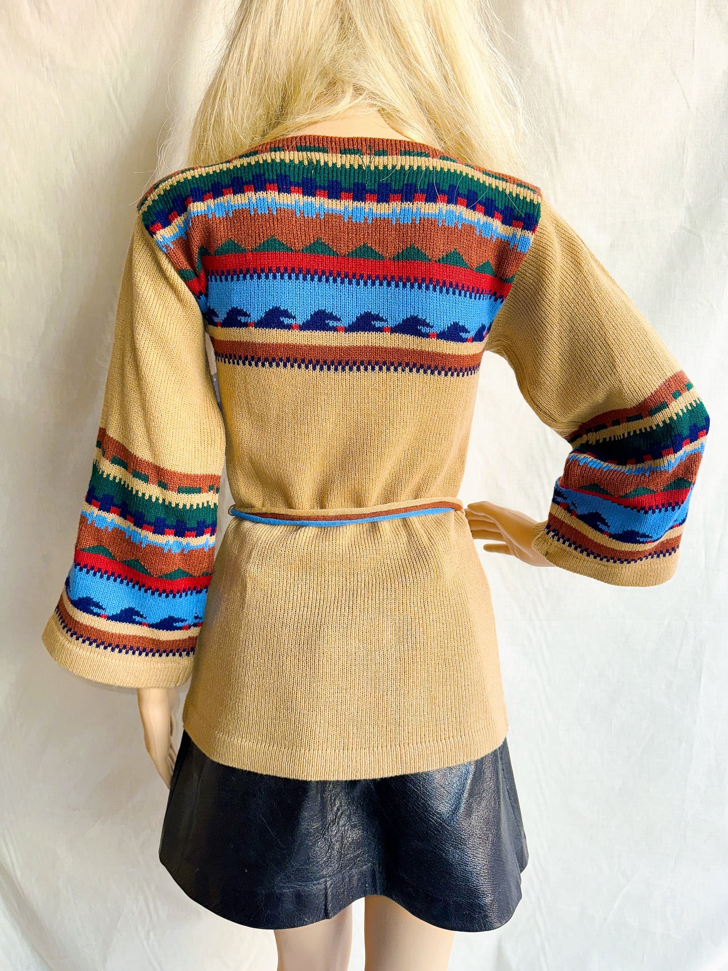 1970s Southwestern Style Acrylic Bell Sleeve Sweater