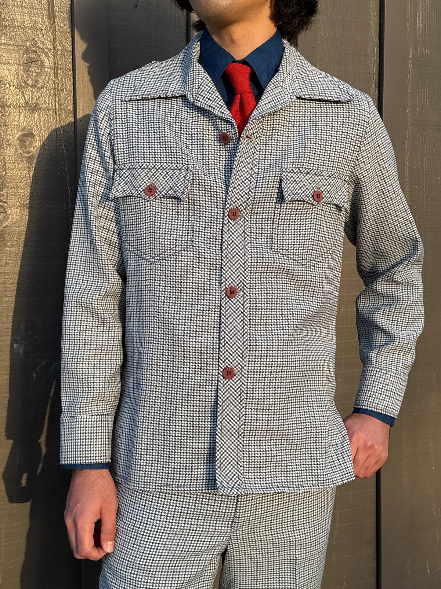 1970s Navy & Grey Houndstooth Leisure Set by JC Penney