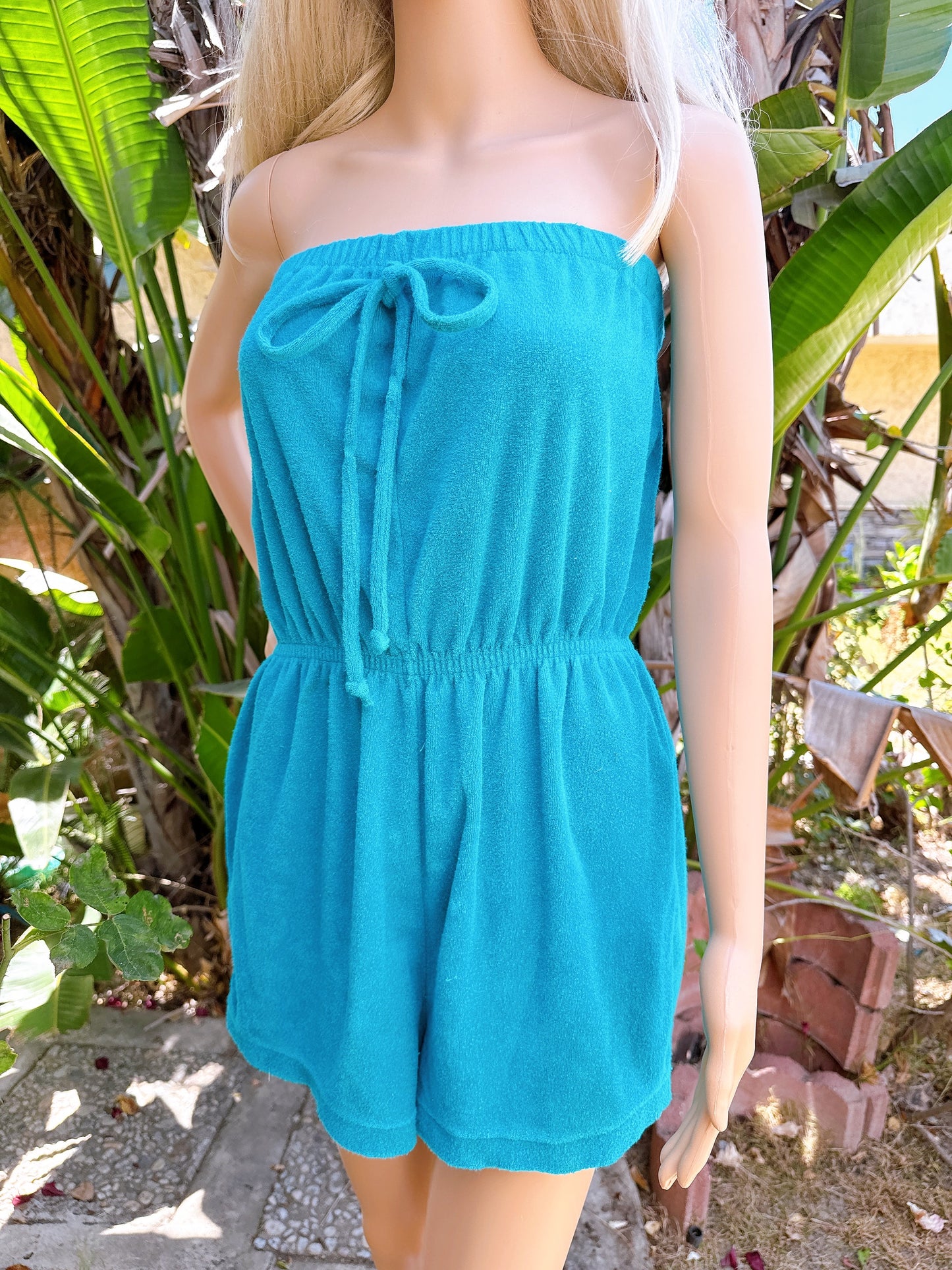 1980s Teal Towel Terry Cloth Romper
