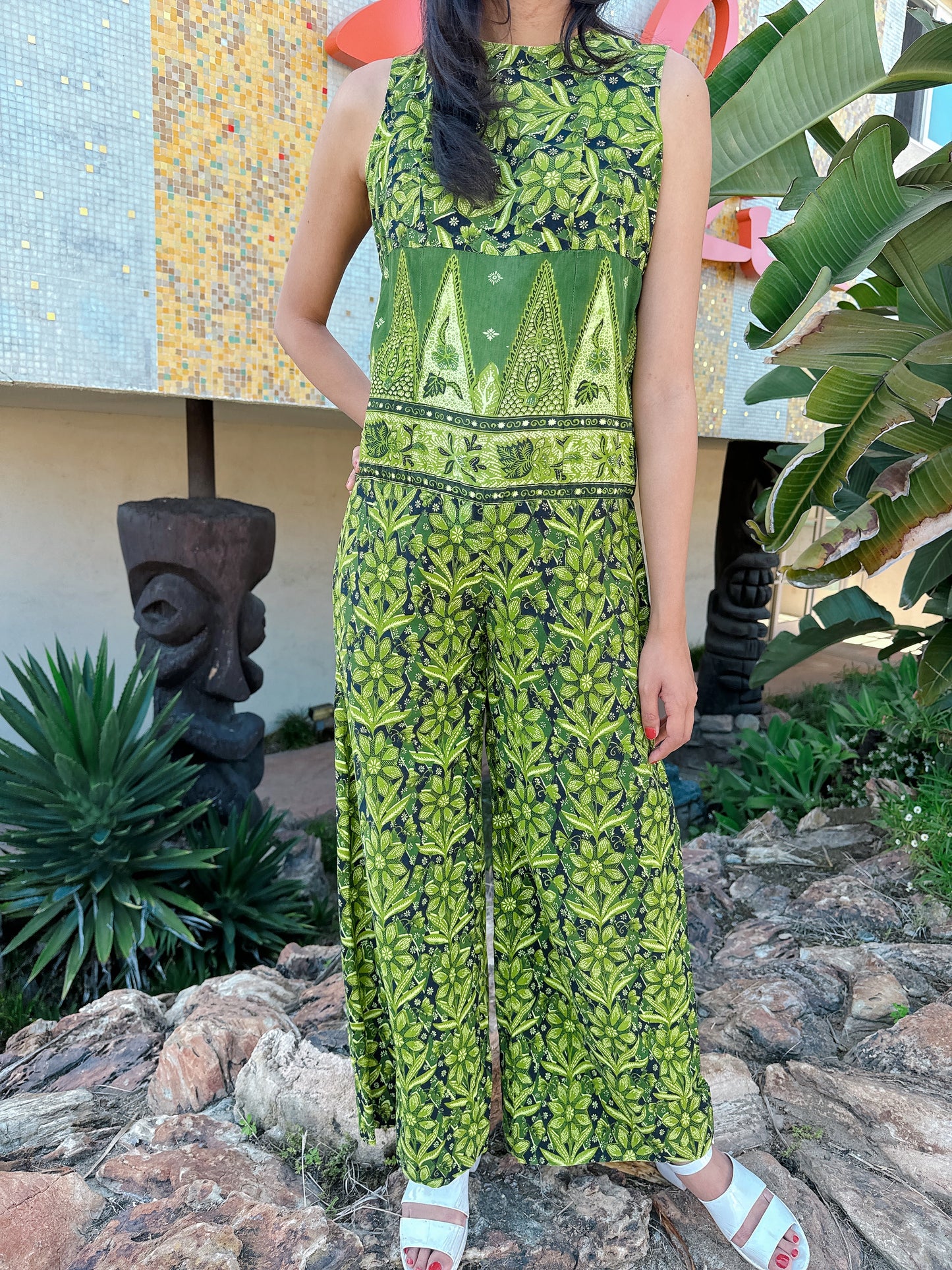 1960s Green Tiki Jumpsuit