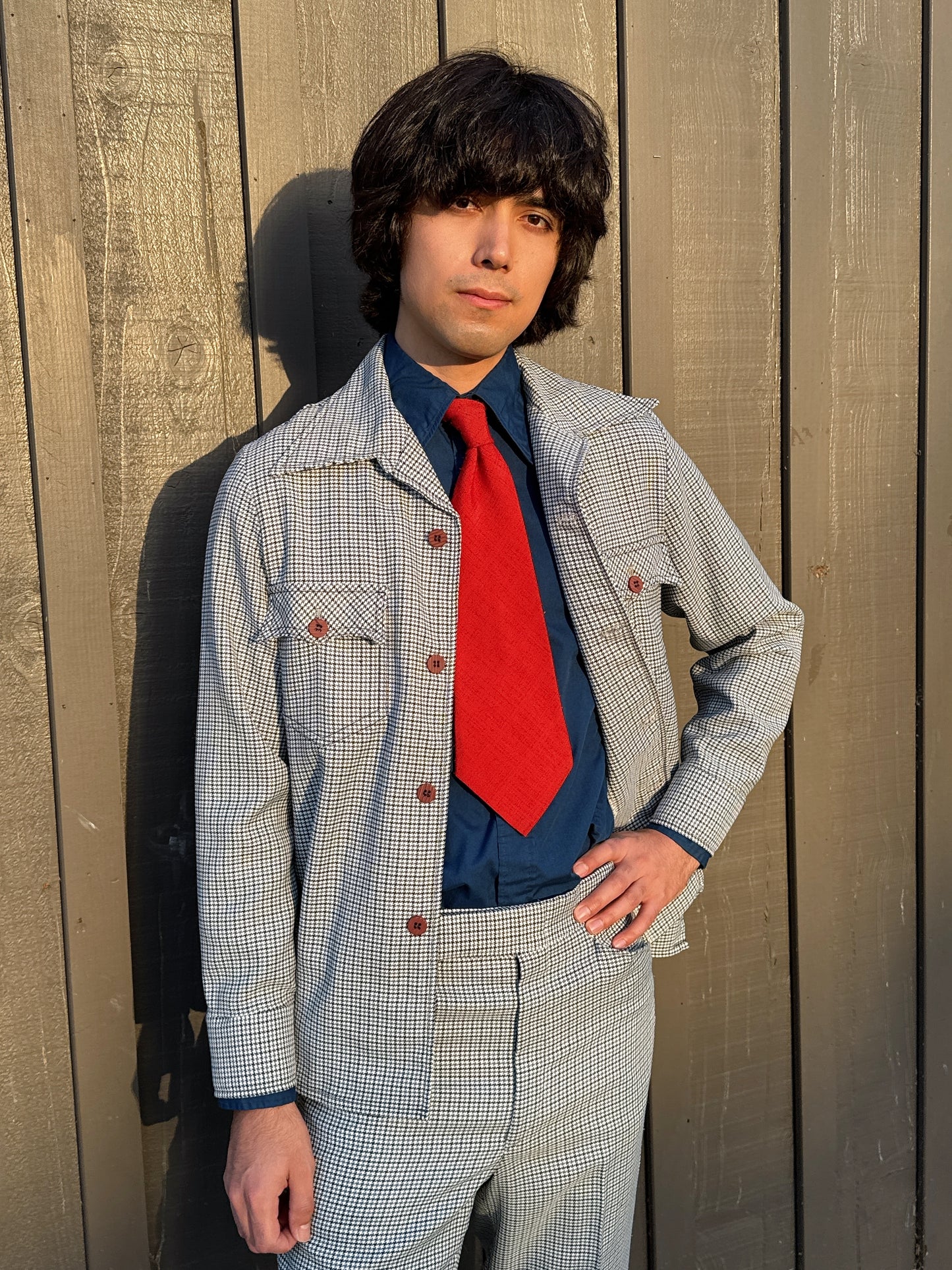 1970s Navy & Grey Houndstooth Leisure Set by JC Penney