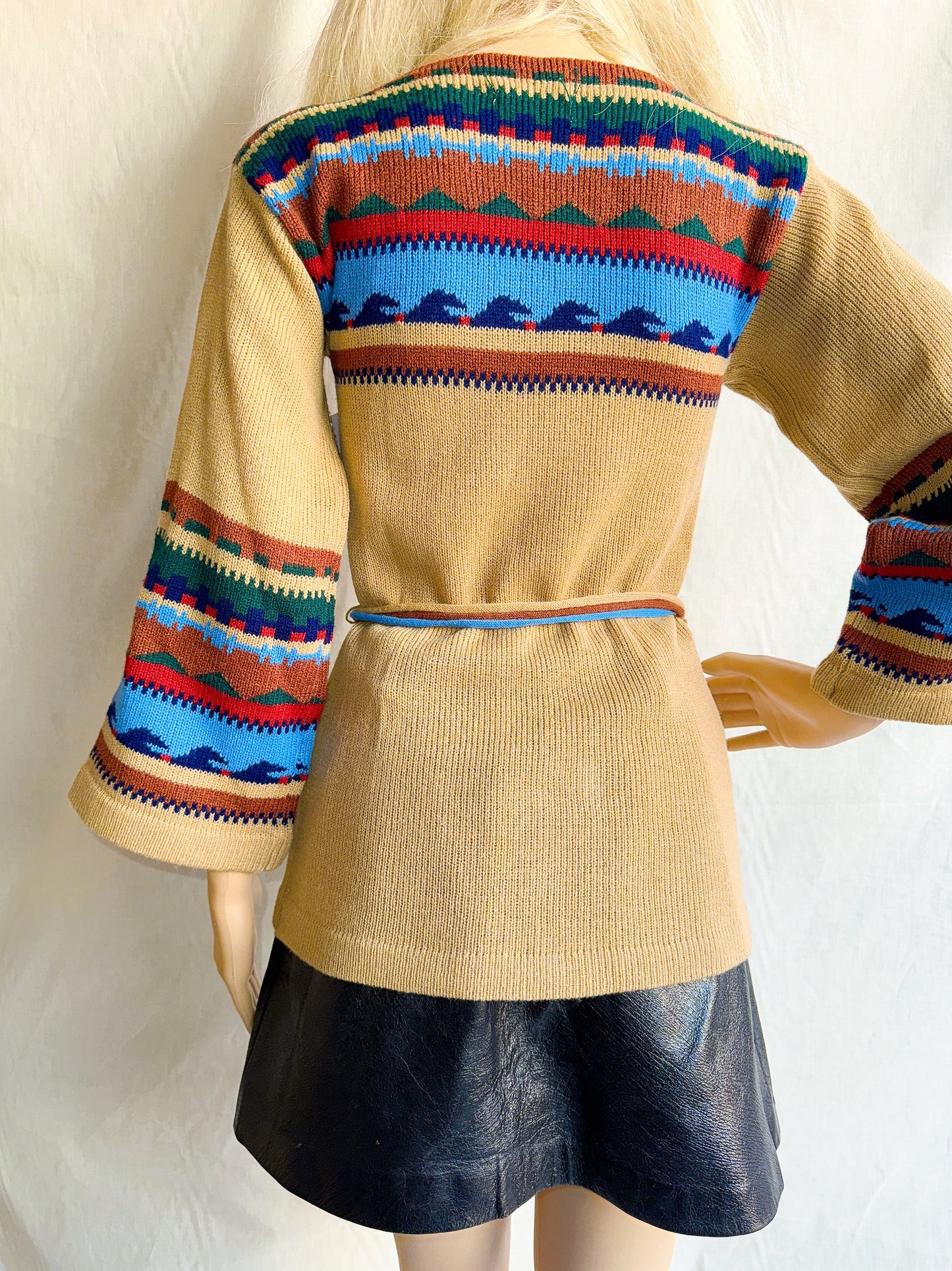 1970s Southwestern Style Acrylic Bell Sleeve Sweater