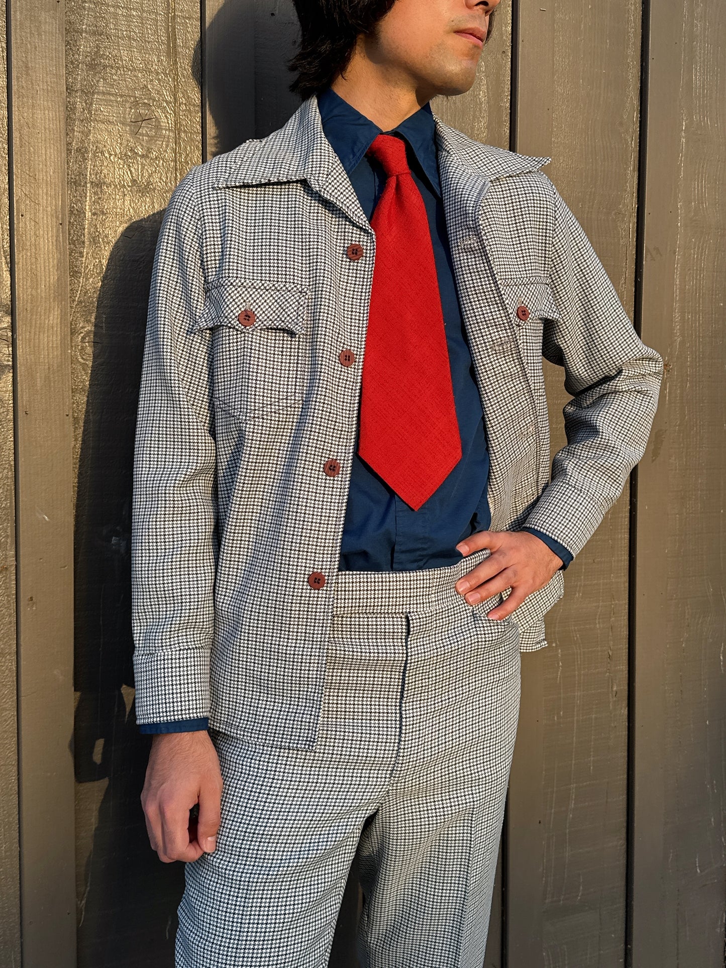 1970s Navy & Grey Houndstooth Leisure Set by JC Penney