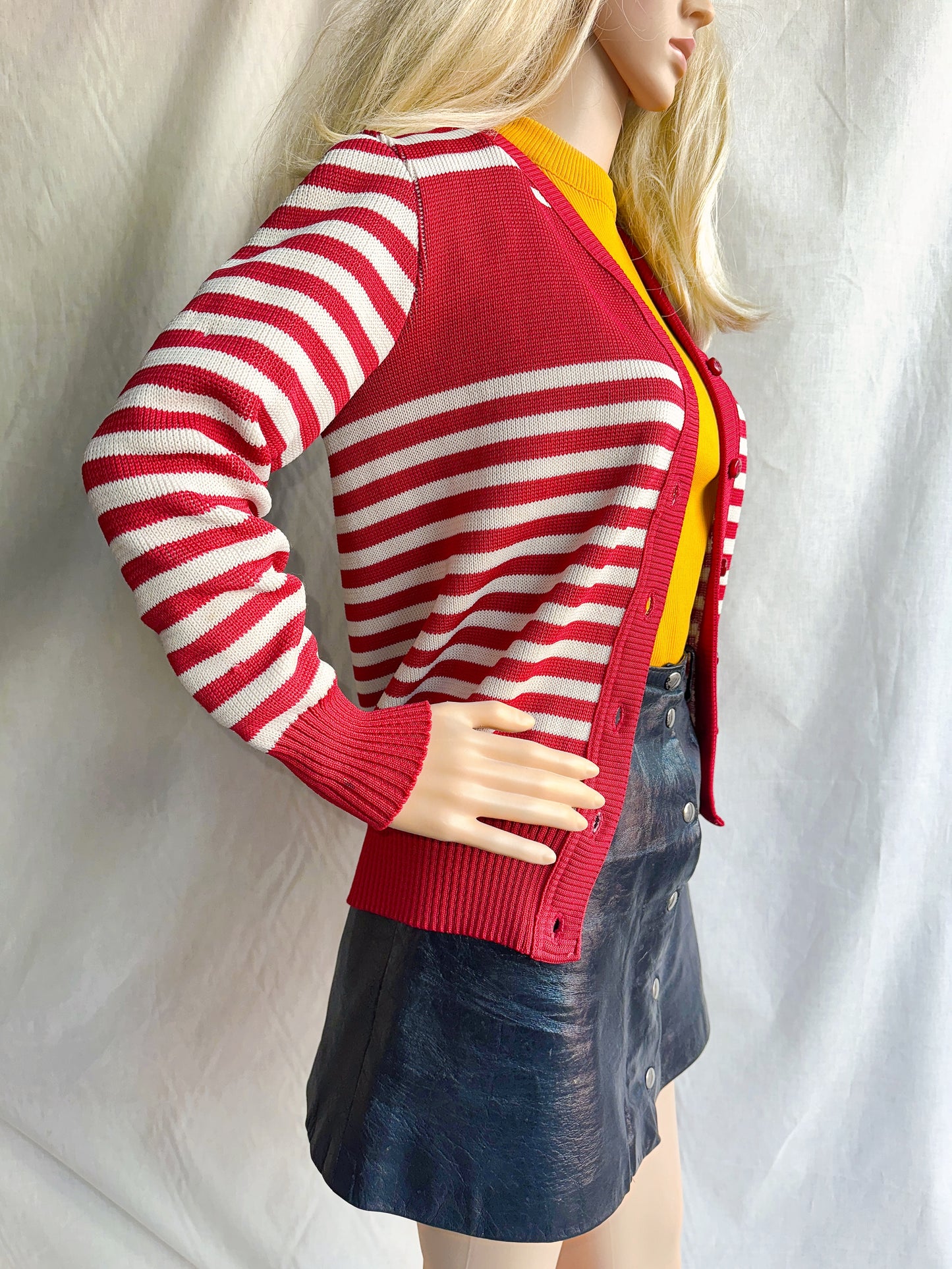 1970s Red & White Striped Cardigan