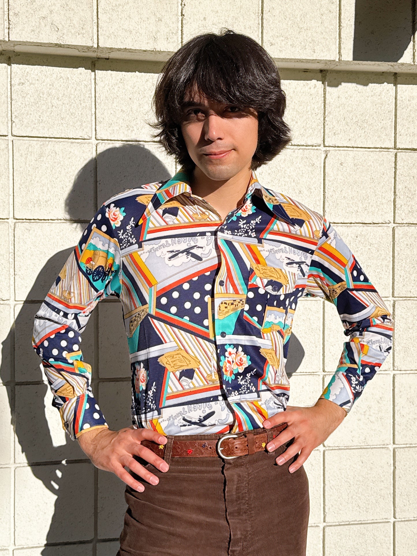 1970s Bicentennial Novelty Abstract Nylon Button Up Top