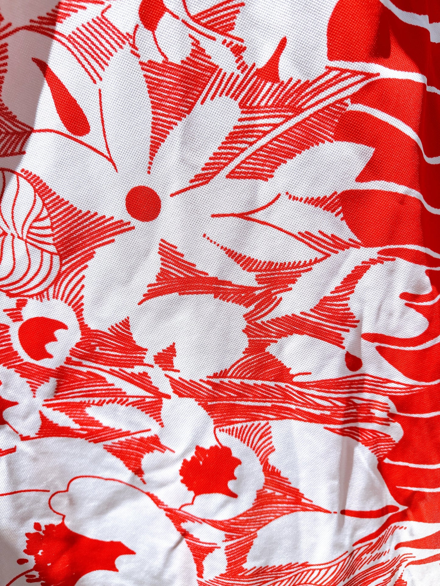 1970s Red & White Floral Placement Button Front Skirt