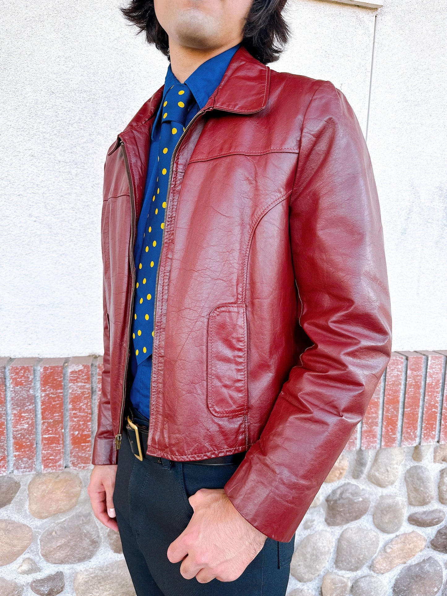 1970s Burgundy Leather Jacket with Removable Fur Lining by Jean Pierre