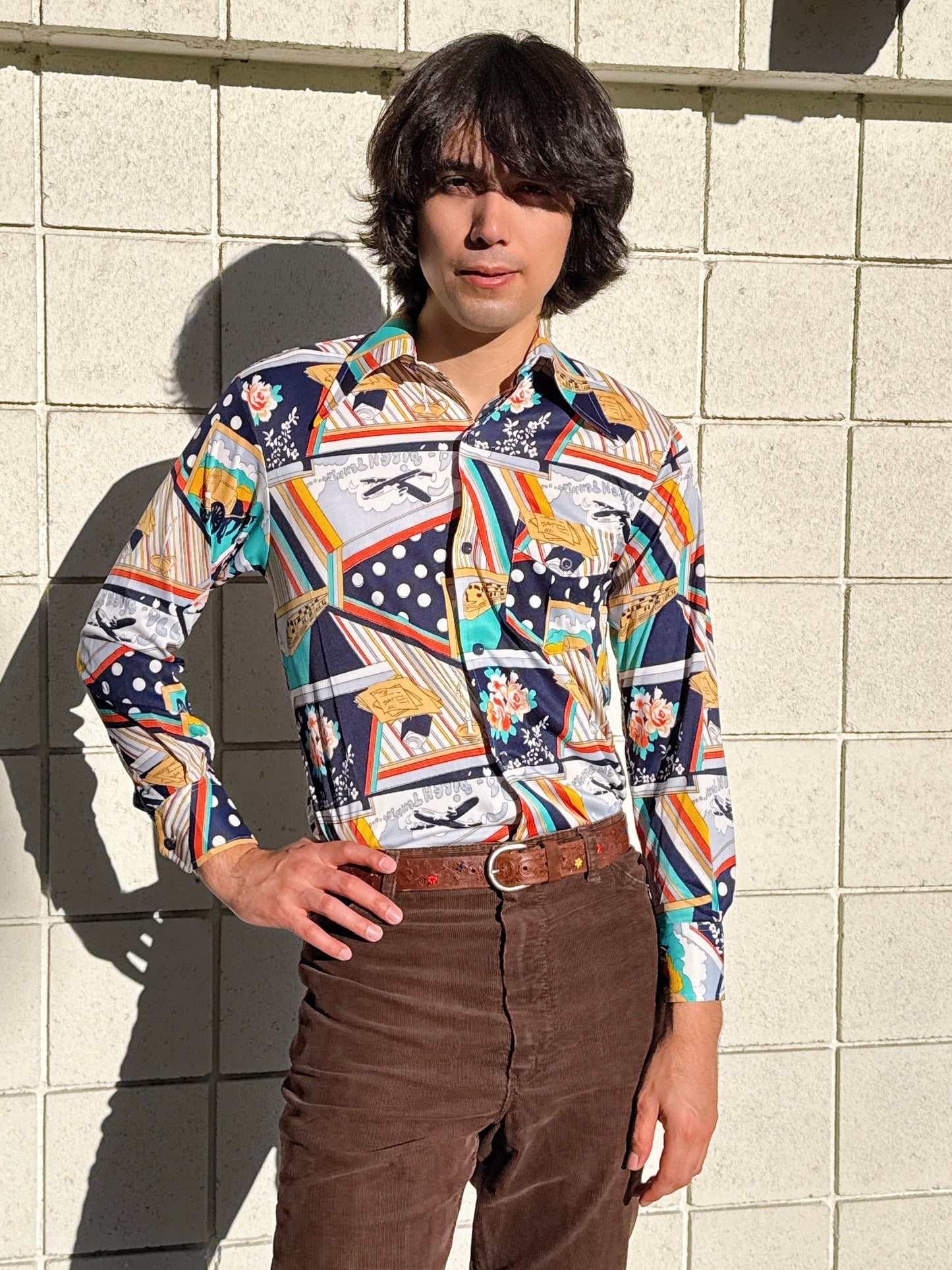 1970s Bicentennial Novelty Abstract Nylon Button Up Top