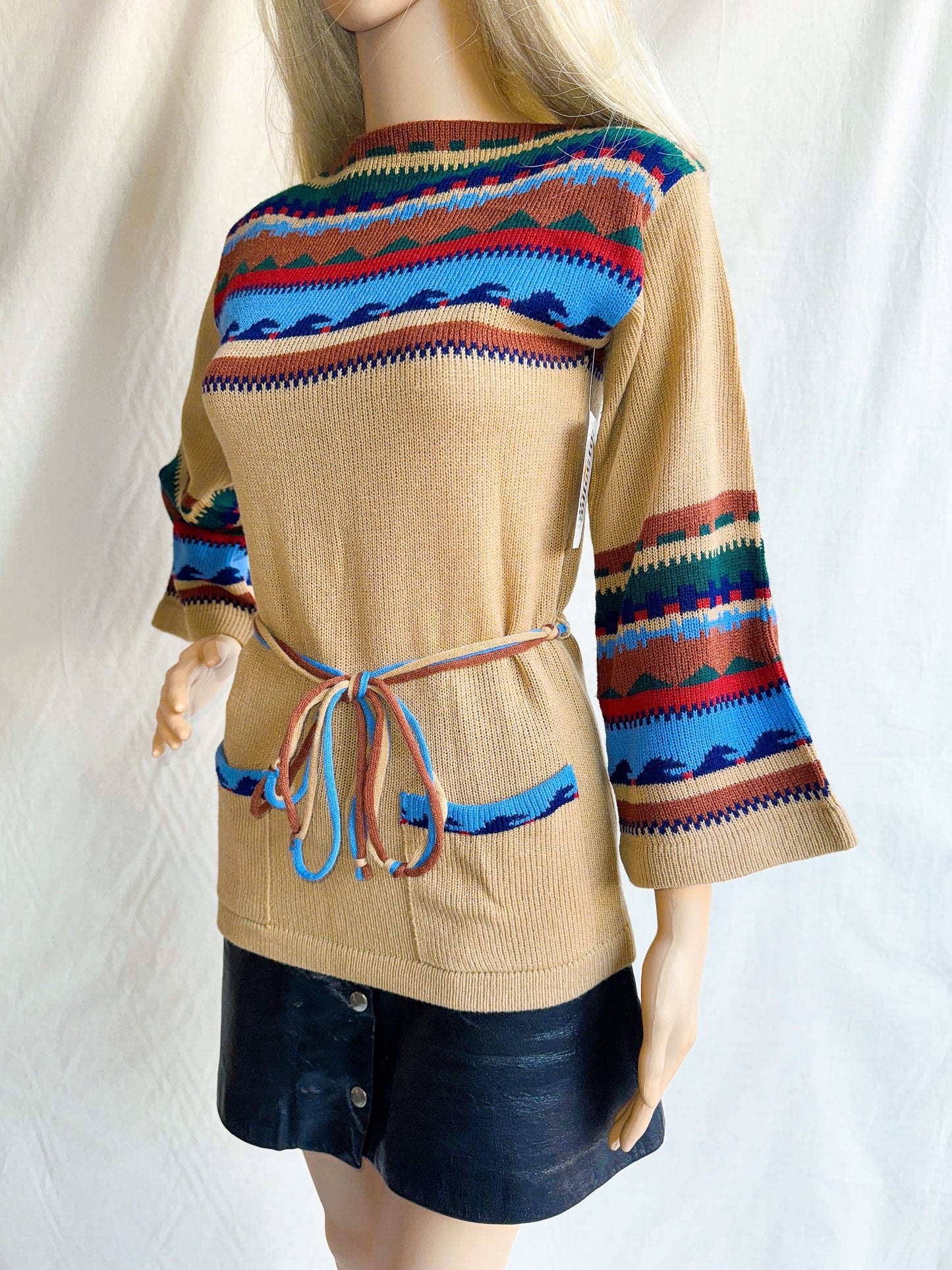 1970s Southwestern Style Acrylic Bell Sleeve Sweater