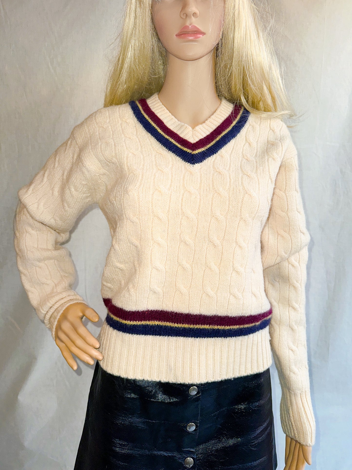 1980s Cable Knit V-Neck Sweater by Nordstrom