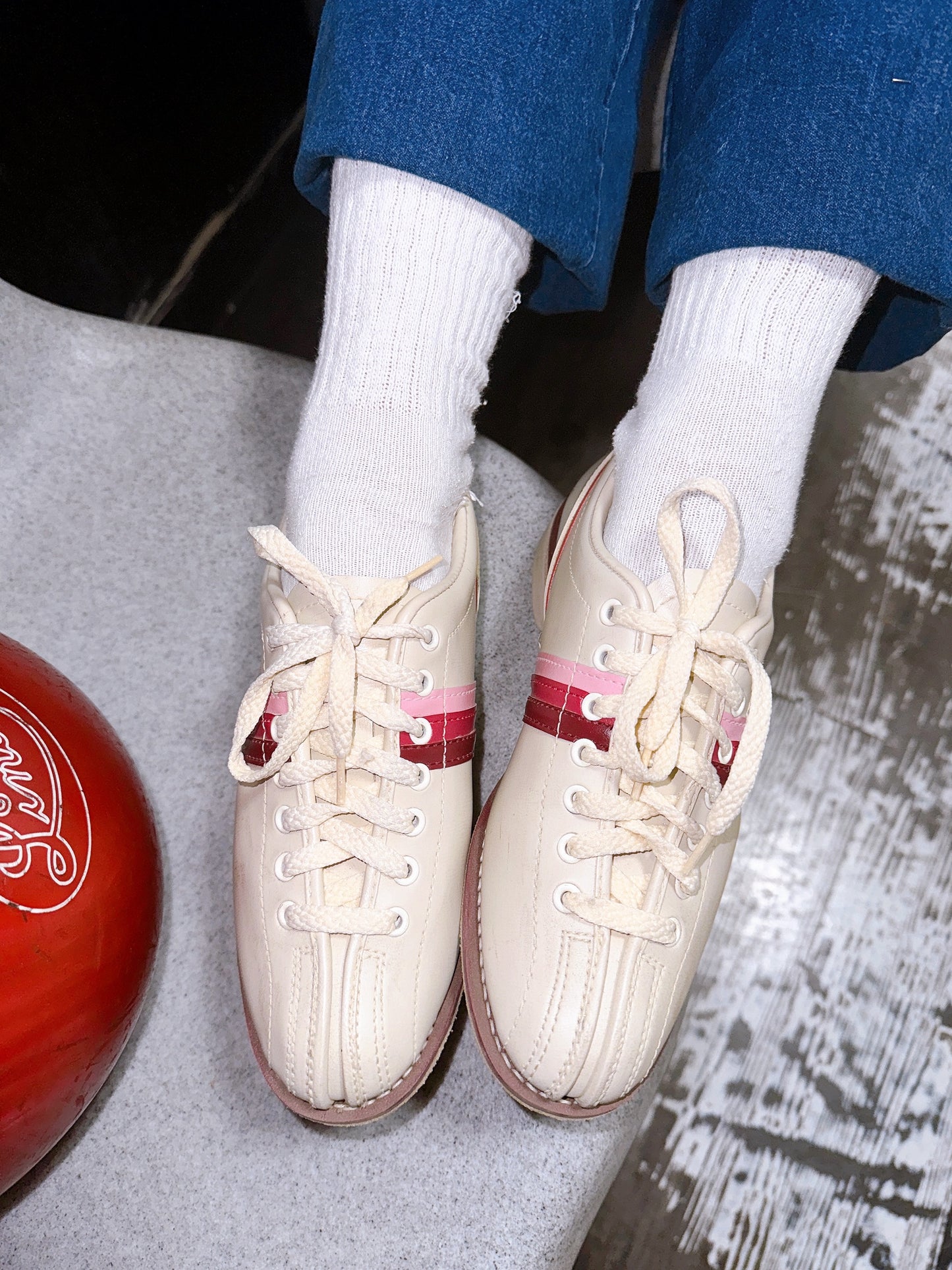 1970s Pink and Cream Bowling Shoes by Sliders Traditional Size 7