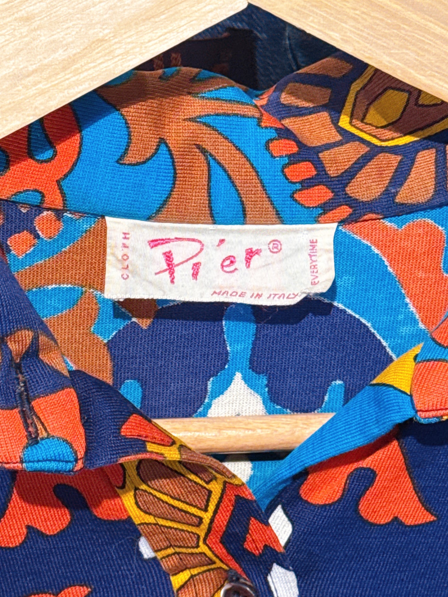1960s Navy & Orange Floral Psychedelic Collar Mini Dress