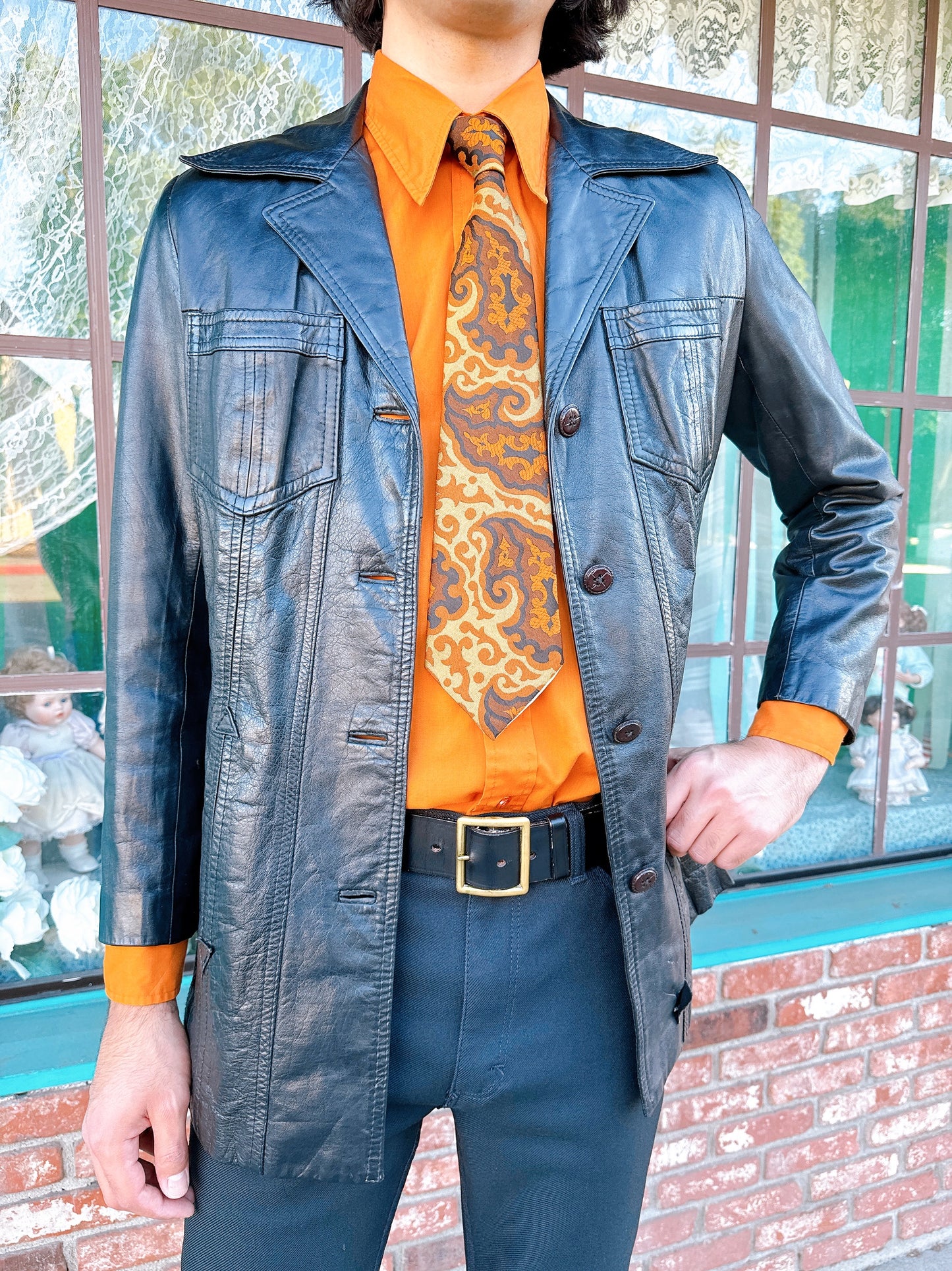 1970s Black Leather Blazer Jacket by The Tannery Montgomery Ward