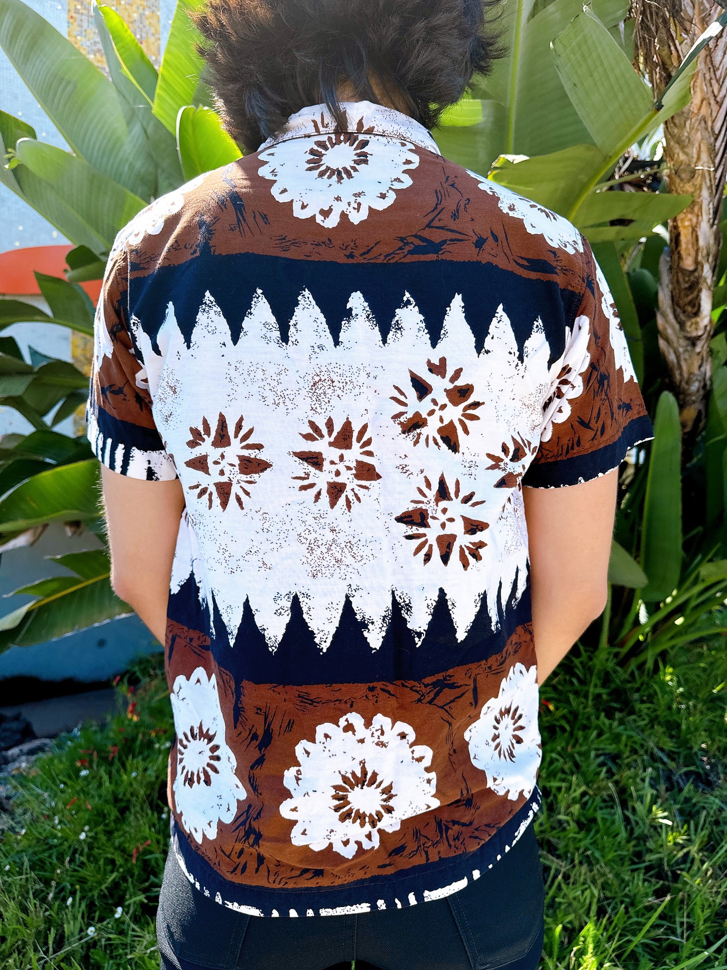 1960s Brown, Black, & White Hawaiian Shirt