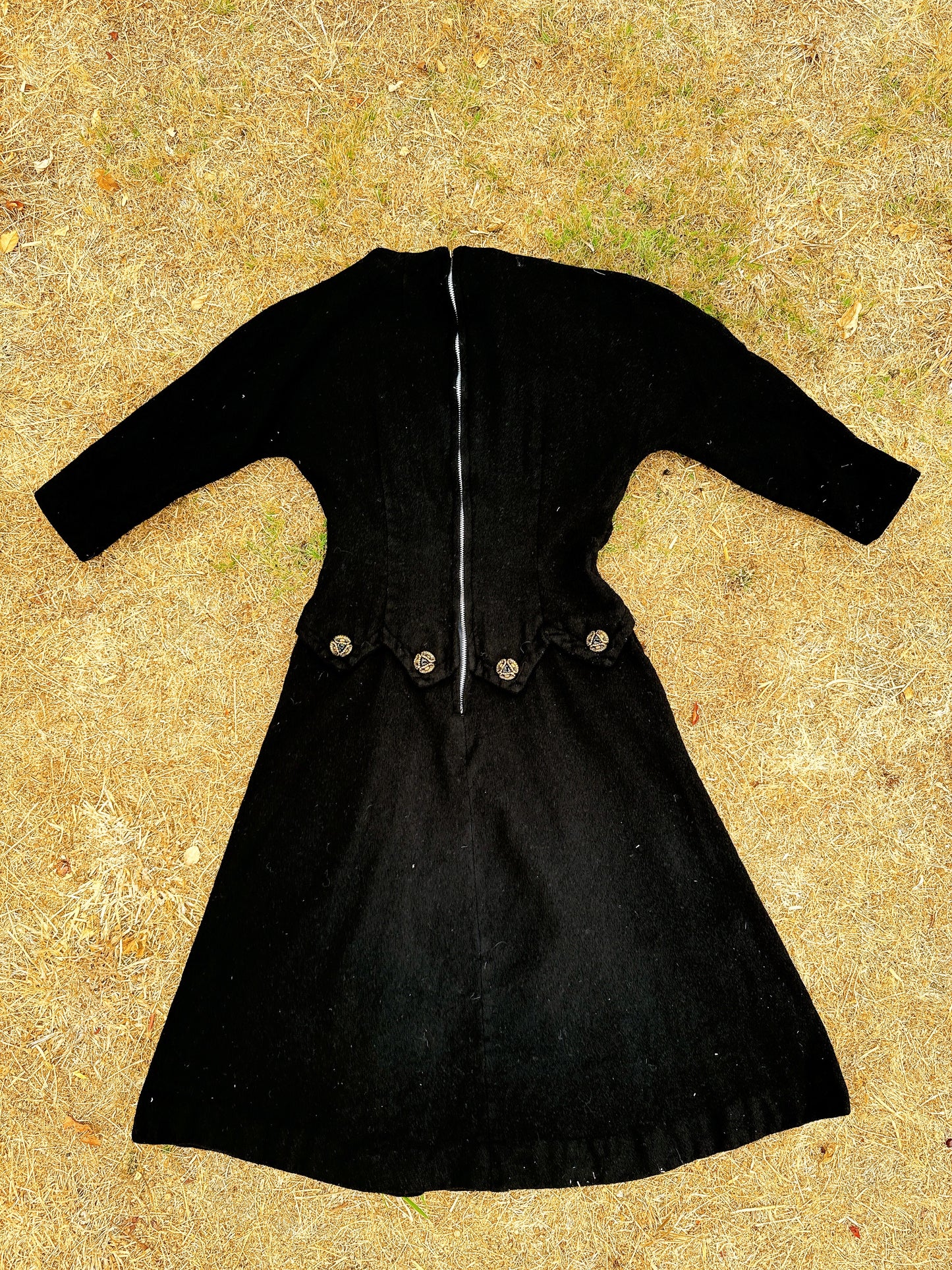 1940s Black Witchy Wool Dress