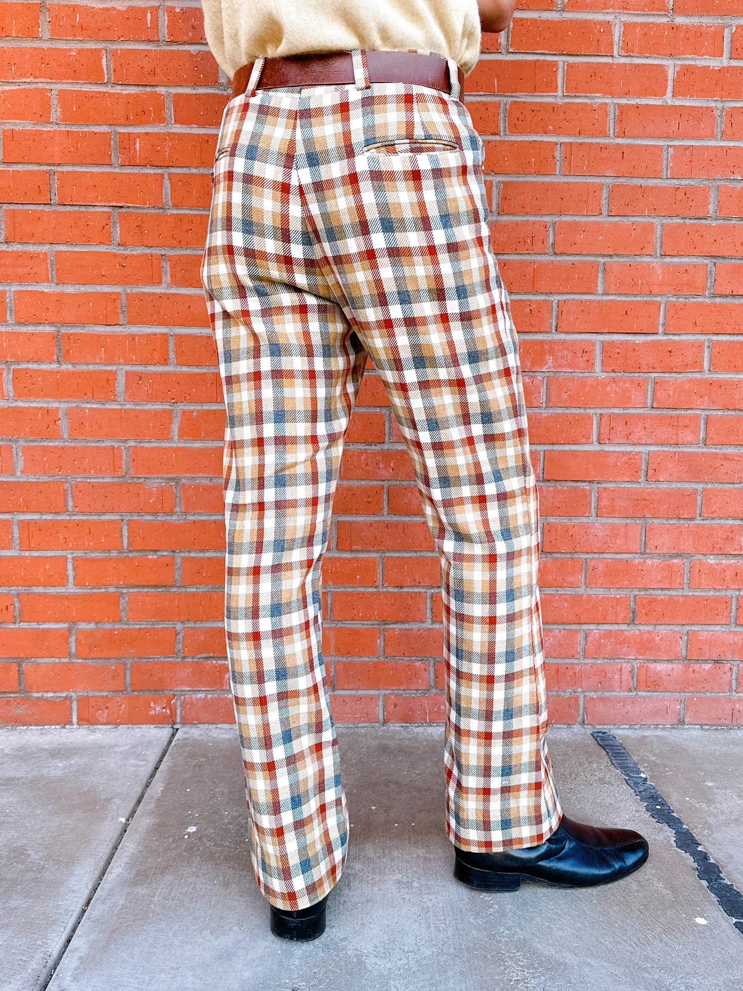 1960s Cricketeer Plaid by Country Plaid Brown, Burgundy, Blue Plaid Pants 33x33