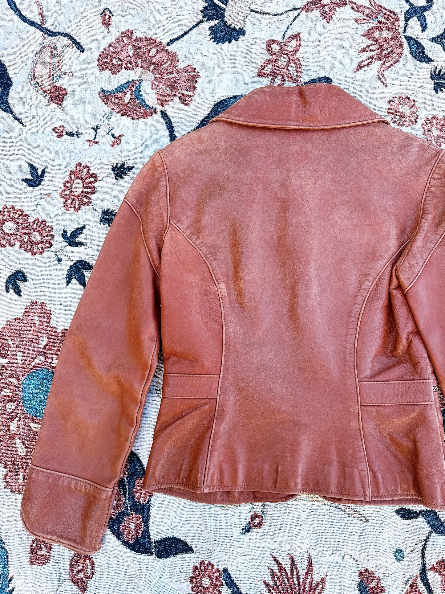 1970s Brown O-Ring Beagle Collar Cropped Leather Jacket