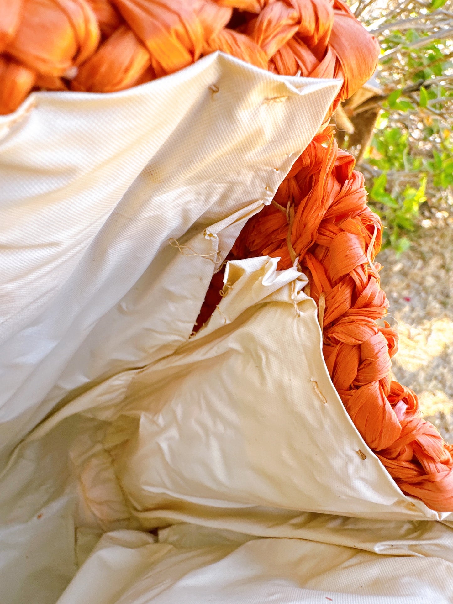 1960s Orange Raffia and Rope Handles Insulated Tote Bag