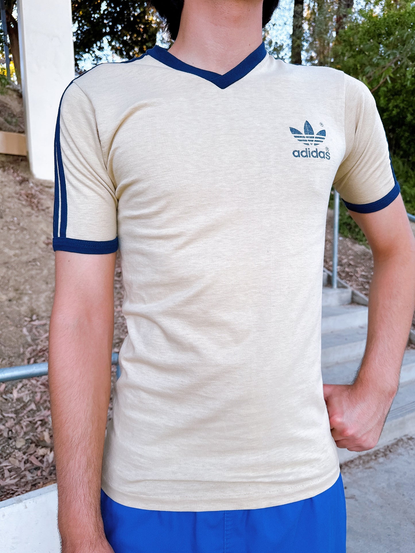 1980s Tan & Navy Adidas T-Shirt