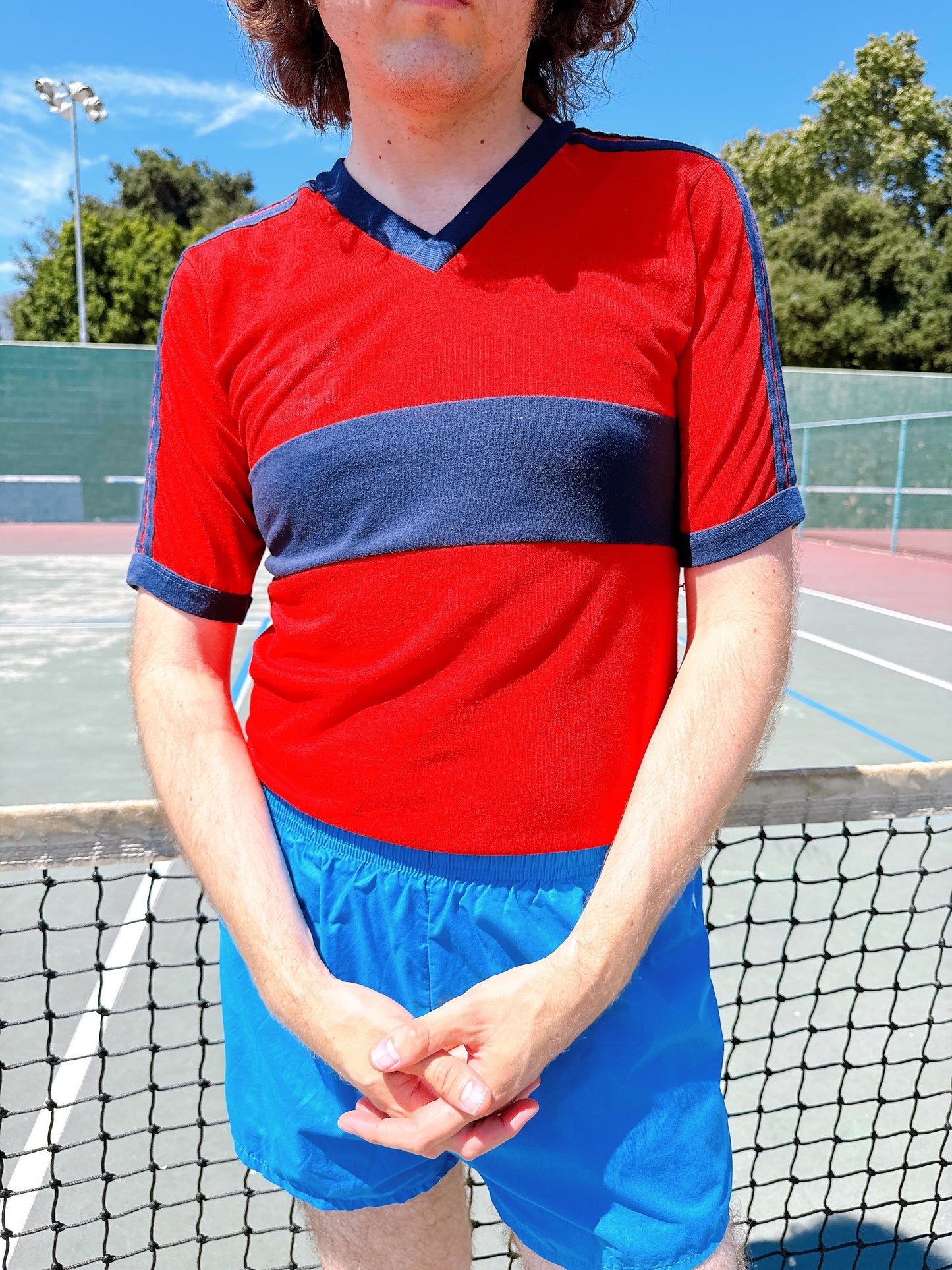 1980s Adidas Red & Navy V-Neck T-Shirt