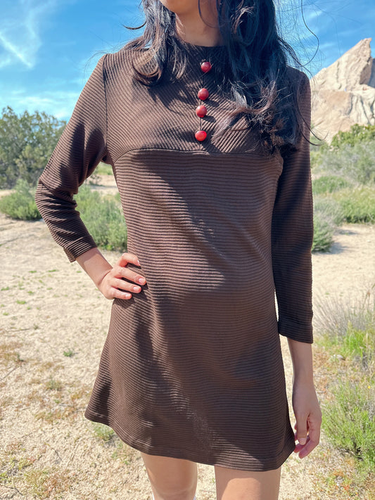 1970s Chocolate Ribbed Dress