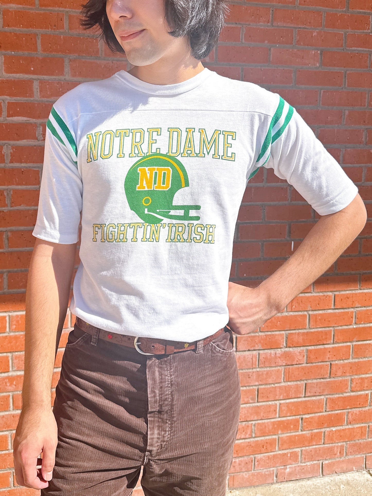 1970s “Notre Dame Fightin’ Irish” White & Green Novelty Raglan T-Shirt