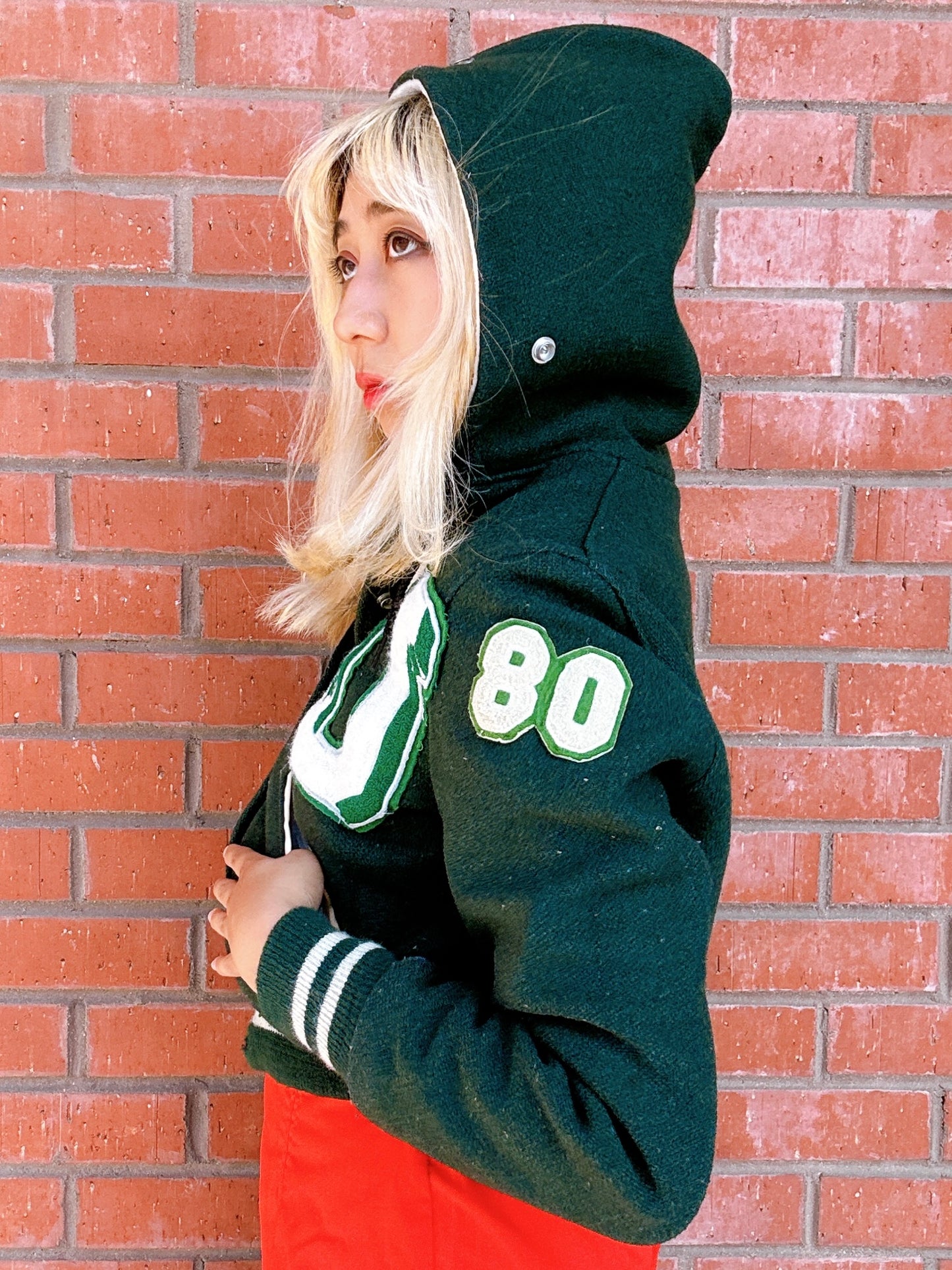 1980s Cheerleader Upland High School Green and White Varsity Jacket