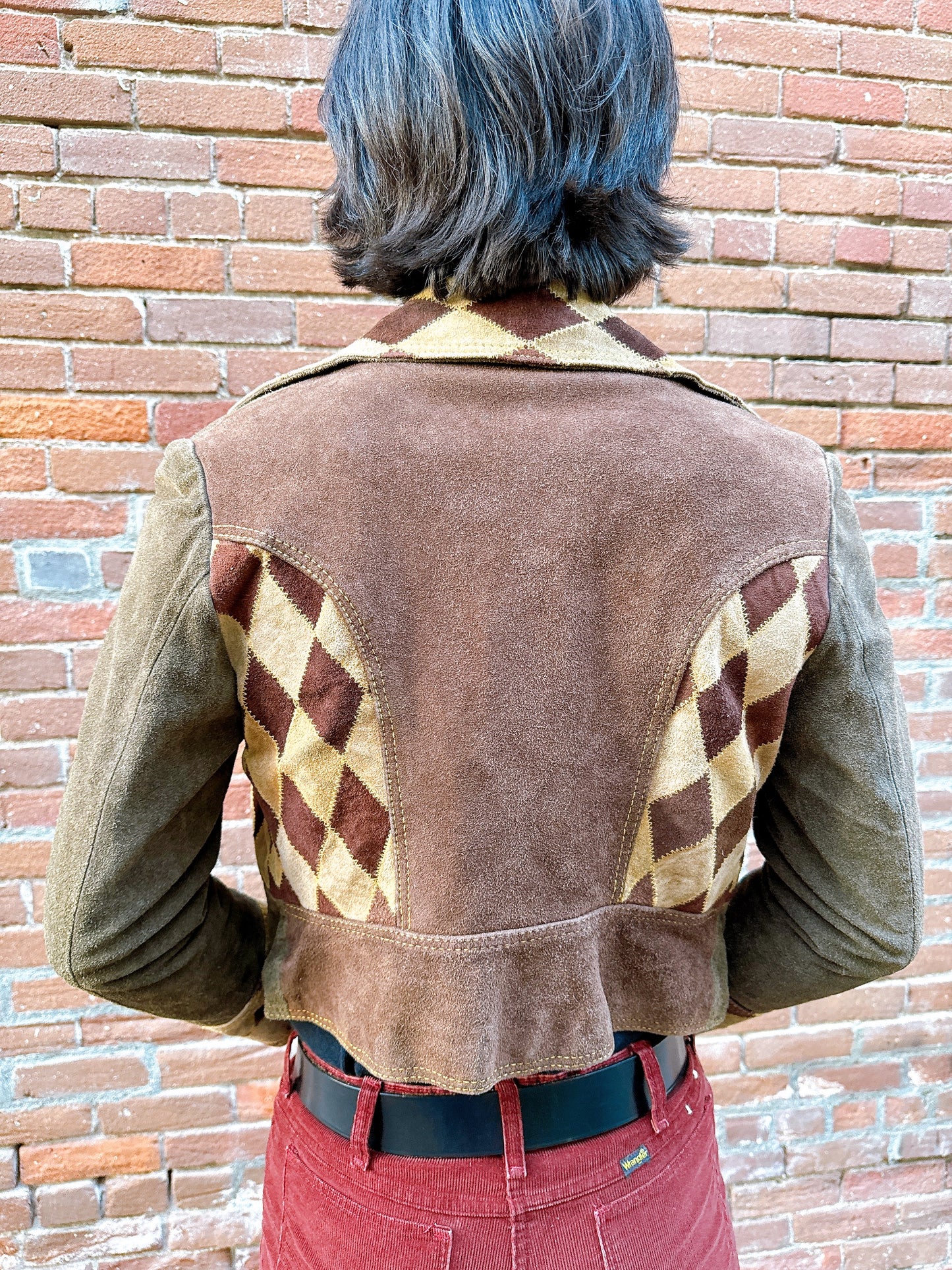 1960s RARE Brown Harlequin Diamonds Cropped Suede Jacket