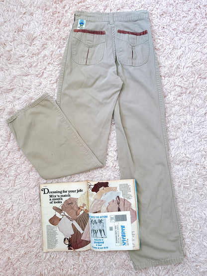 1970s Khaki Pleated Pocket Pants by Our Bottoms 26x32