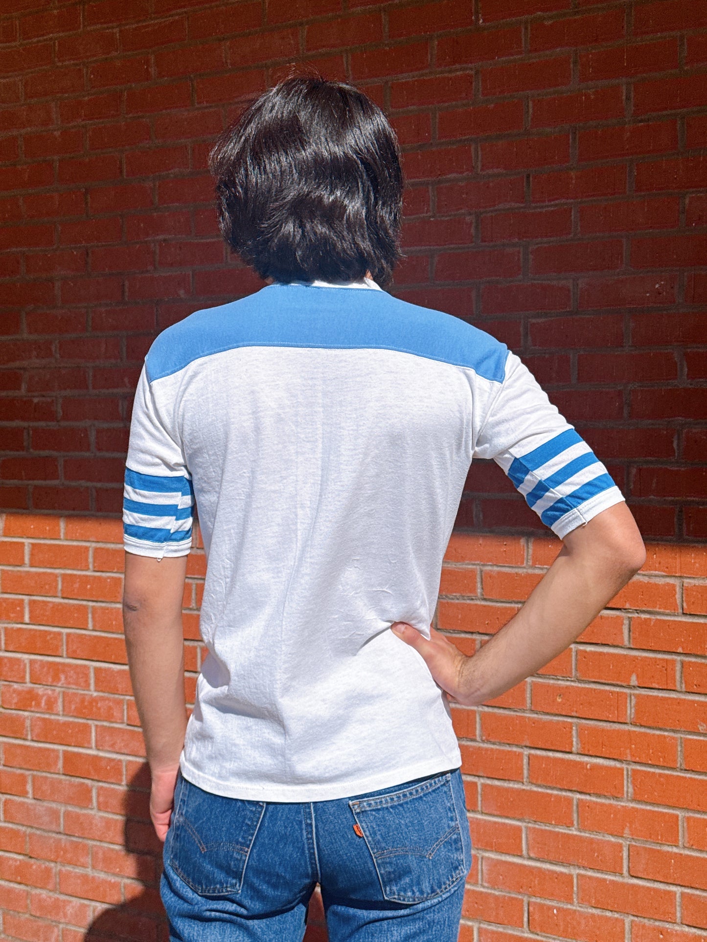 1970s “California” Sunset Novelty Raglan White & Blue T-Shirt