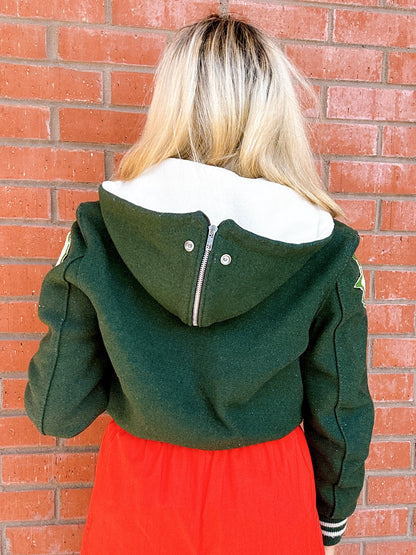 1980s Cheerleader Upland High School Green and White Varsity Jacket