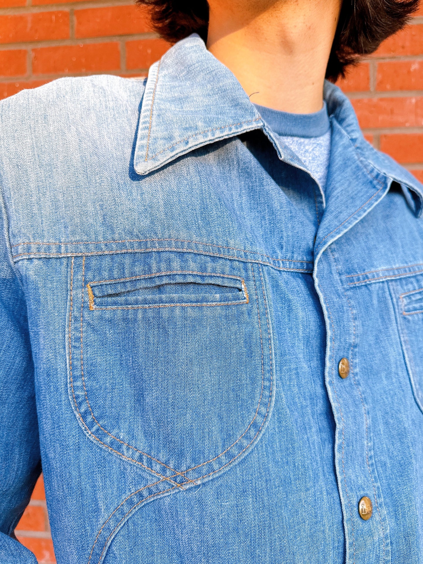 1970s Blue Denim Dagger Collar Jacket by Lee