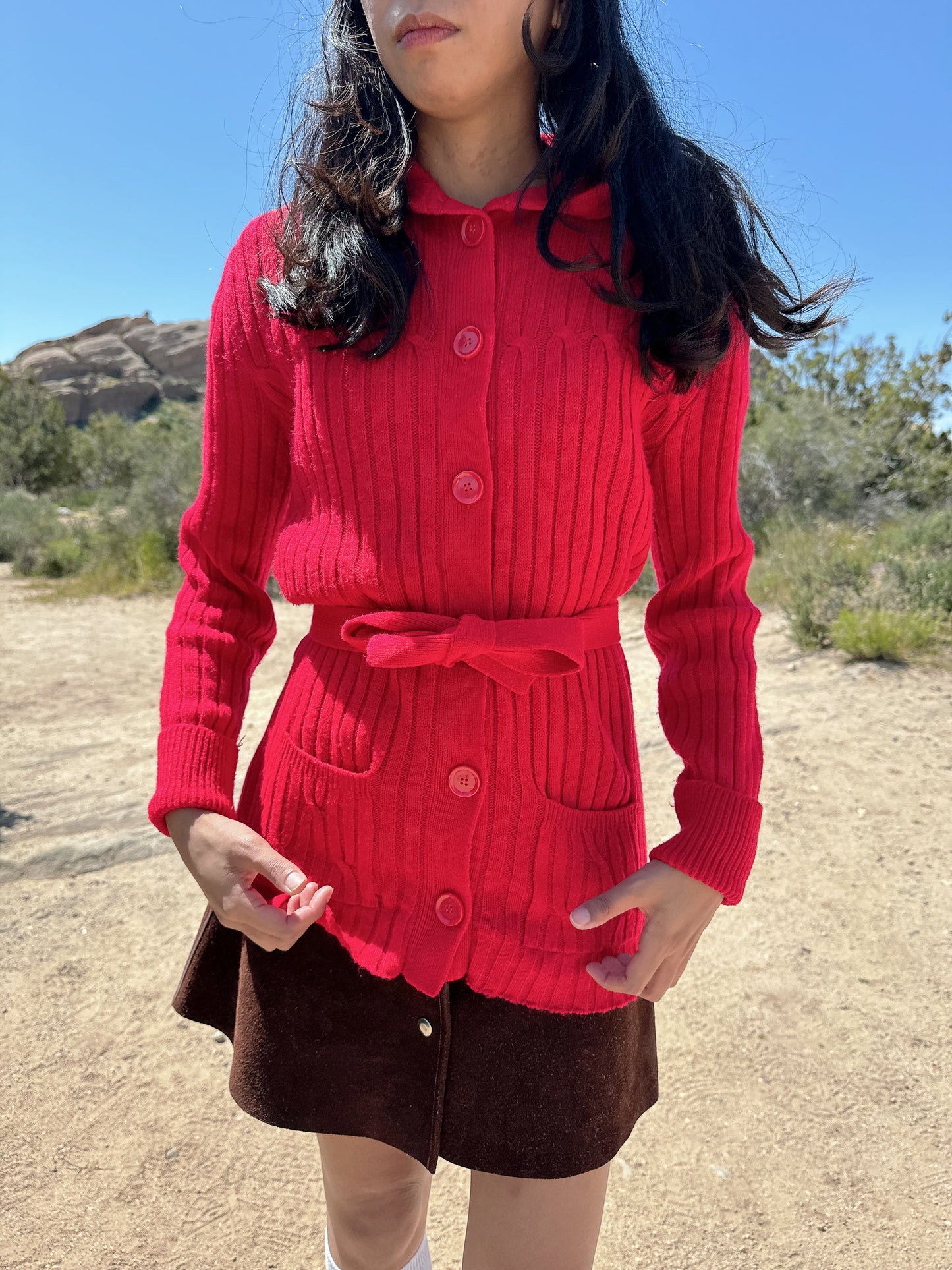 1970s Cherry Red Hooded Cardigan