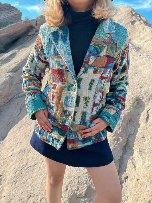 1990s Sea Side City Novelty Tapestry Jacket