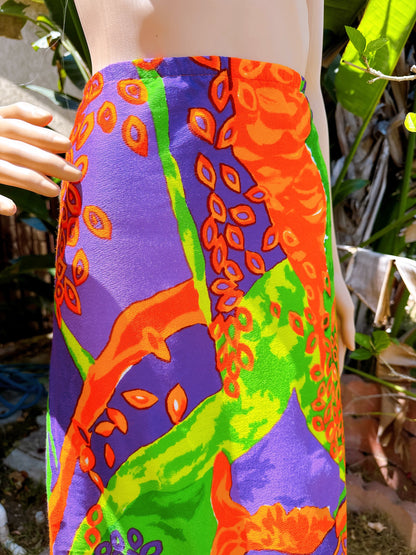 1960s Psychedelic Wrap Coverup Dress / Skirt