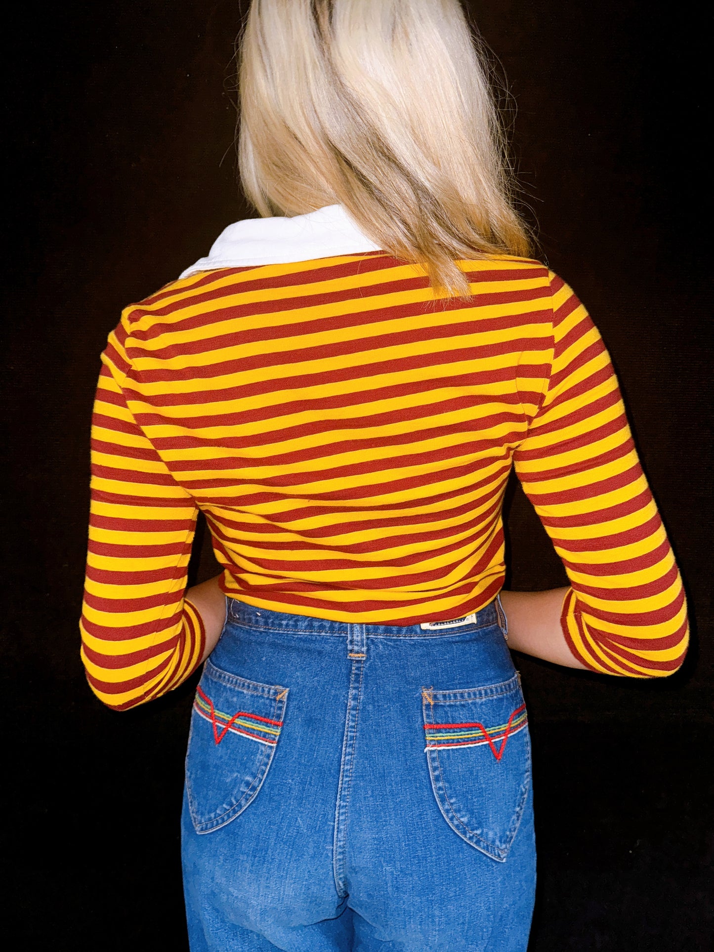 1970s Colorful Contrast Stitch Denim Jeans by Live Ins