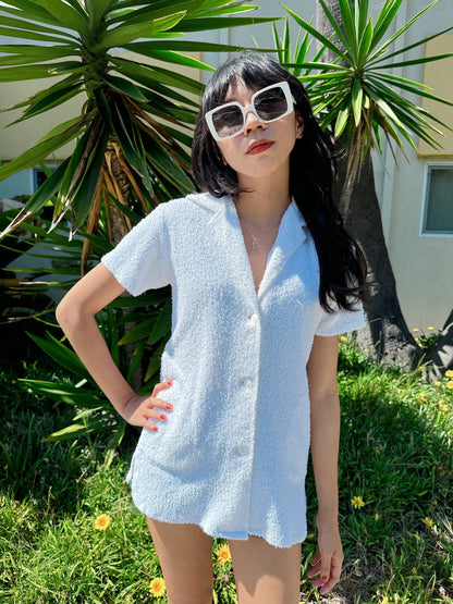 1960s White Towel Terry Cloth Cover Up Top