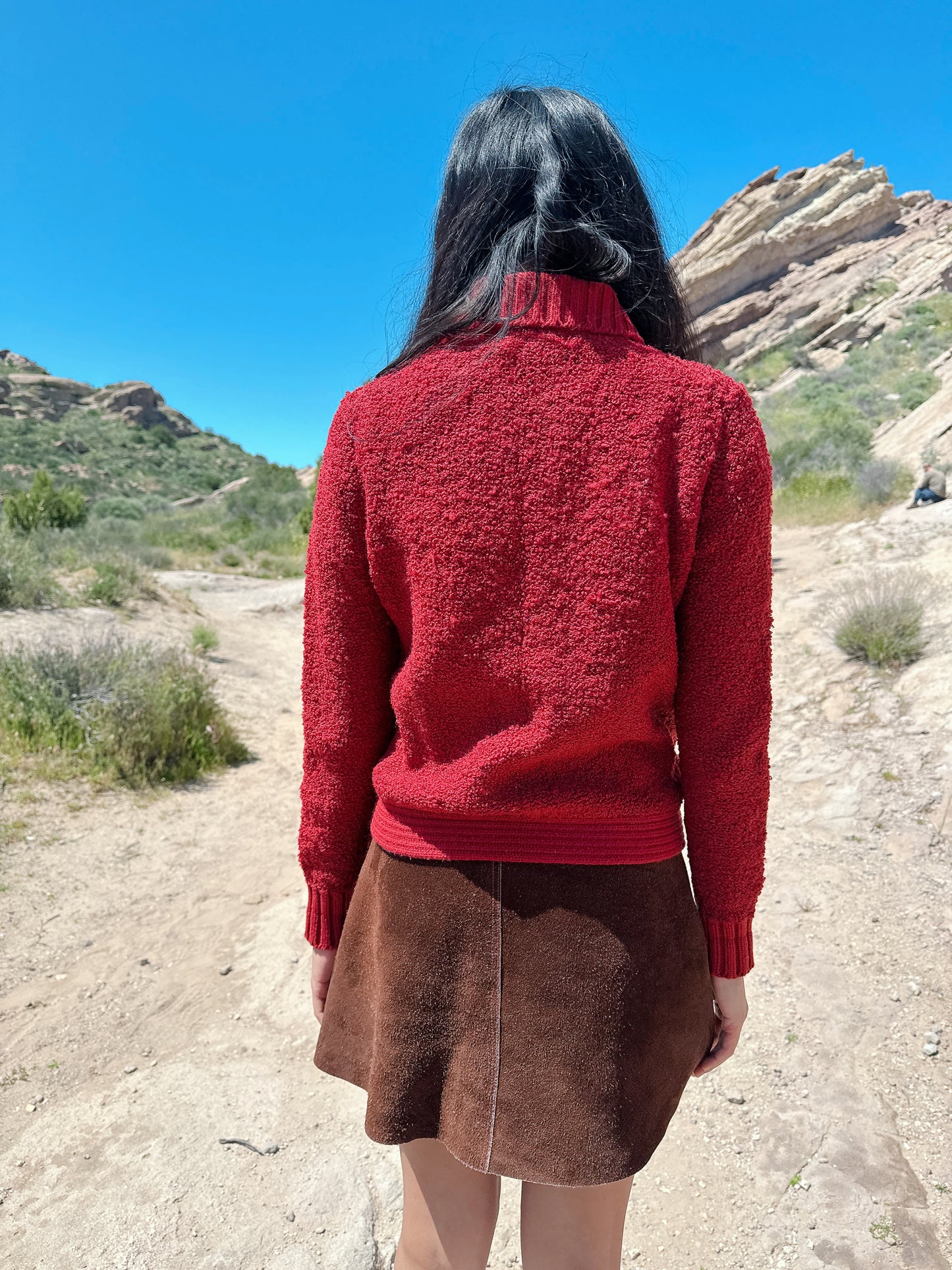 1960s Cranberry Boucle Knit Cardigan