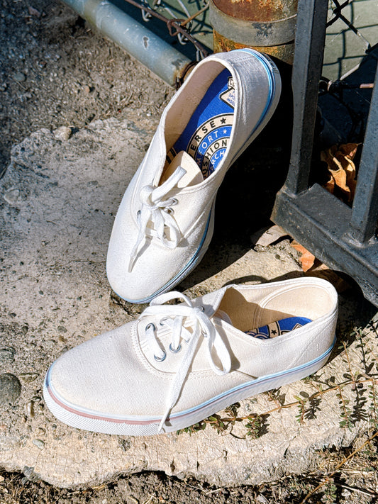 1960s White Canvas Sneakers by Converse Size 5