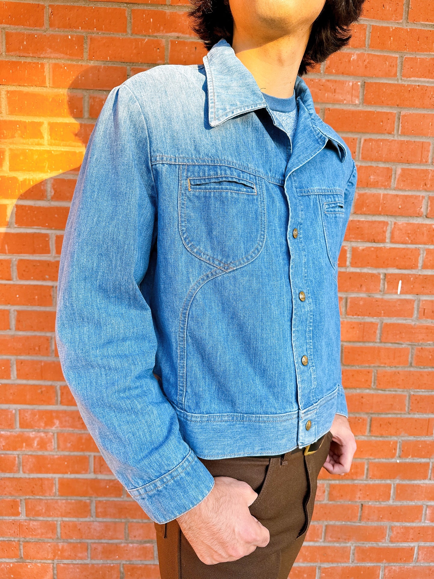 1970s Blue Denim Dagger Collar Jacket by Lee