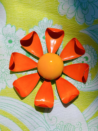 1960s Orange & Yellow Flower Power Enamel Pin