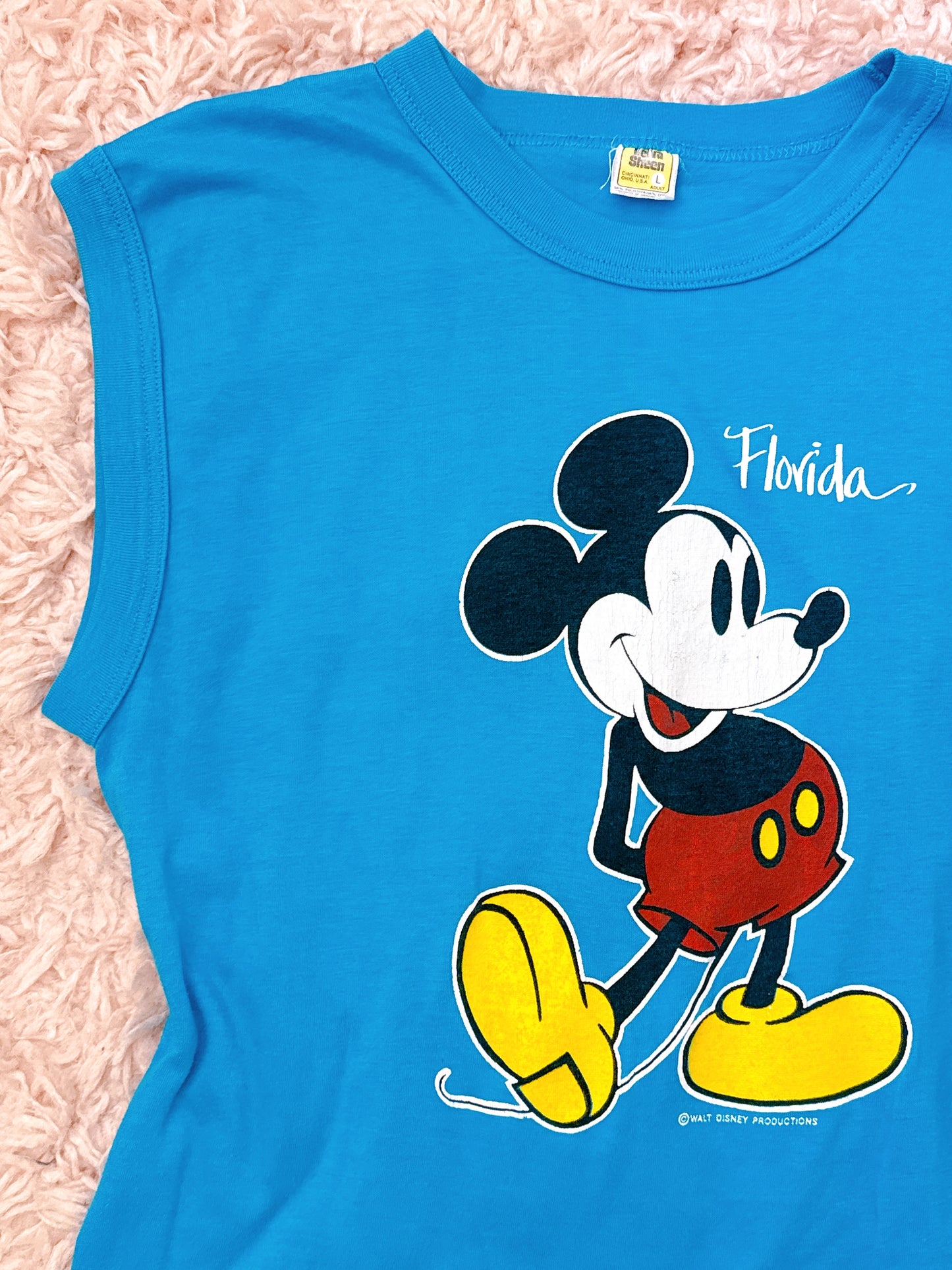 1980s Mickey Mouse Florida Novelty Blue Tank T-Shirt