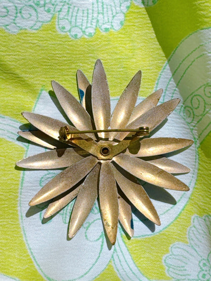 1960s Blue & Green Ombré Flower Power Enamel Pin