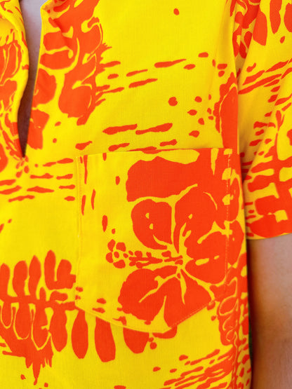 1960s Yellow + Orange Hawaiian Aloha Pullover Top