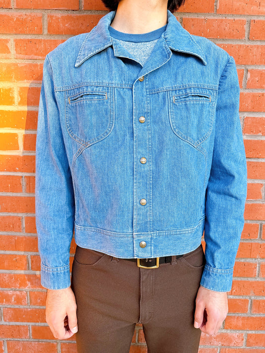 1970s Blue Denim Dagger Collar Jacket by Lee