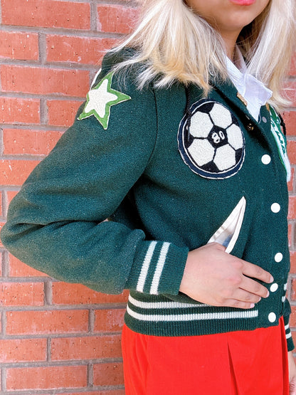 1980s Cheerleader Upland High School Green and White Varsity Jacket