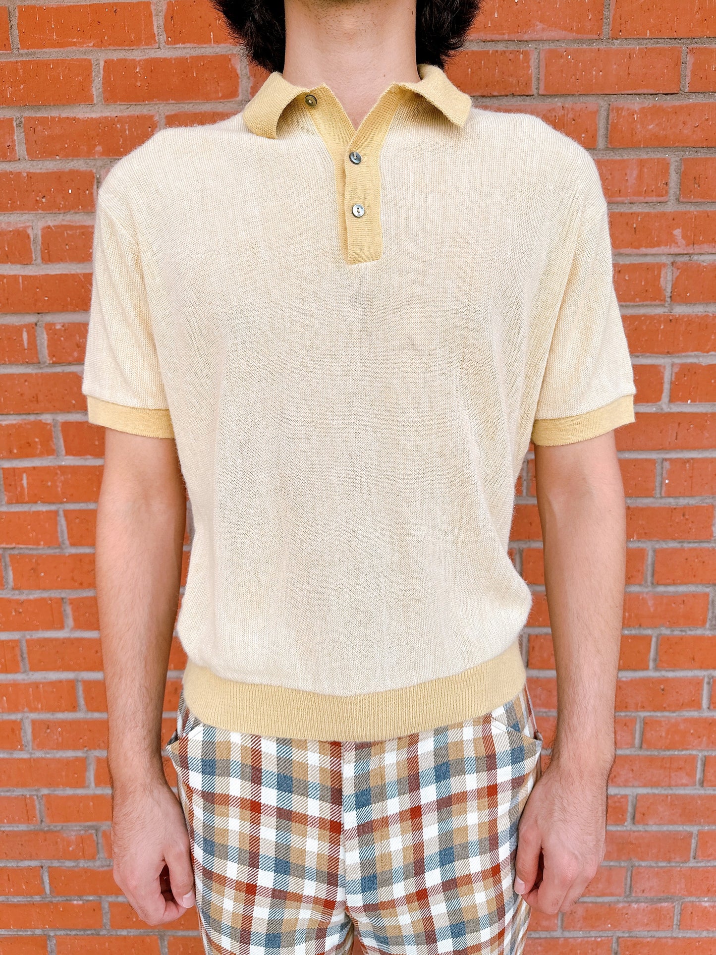 1960s Cream Knit Polo Top