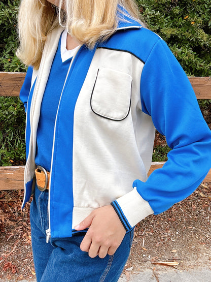 1970s Blue & White Cropped Tracksuit Zip-Up Jacket