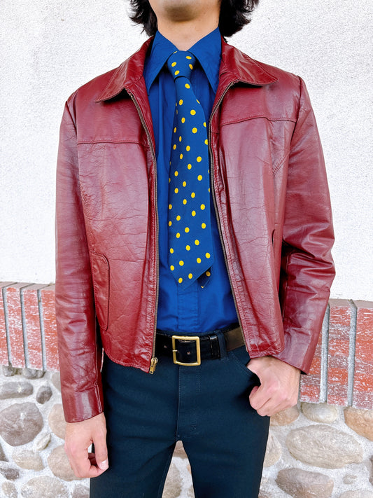 1970s Burgundy Leather Jacket with Removable Fur Lining by Jean Pierre